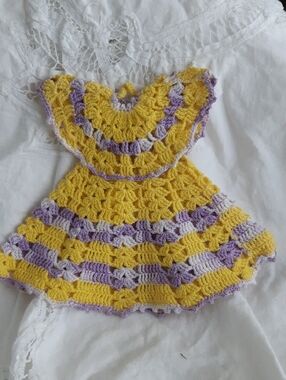 Handmade Crochet Yellow & Lavender Dress Accent